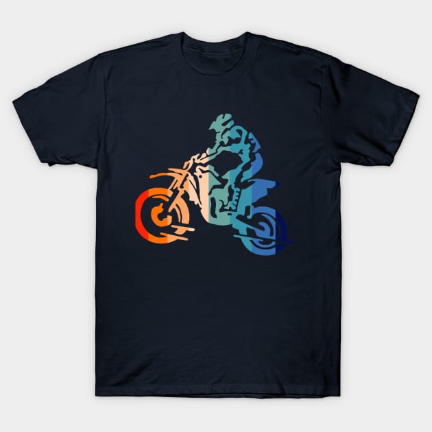 70s Retro Colored Silhouette MotoCross Dirt Bike Biker Gift T-Shirt by Bezra